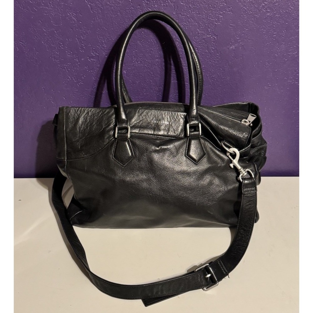Liebeskind Berlin Georgia Foil Leather Satchel Black Crossbody Bag